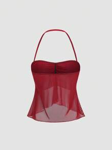 Sweetra 女士纯色简约日常穿着露背吊带背心 Y2K - 酒紅色 - 查看 2
