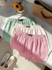 Comfortcana 3 件装平纹编织阔腿休闲短裤，适合日常穿着