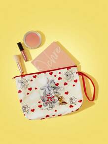 TOM & JERRY X SHEIN 可爱心形和猫咪印花拉链化妆包 - 彩色 - 查看 5