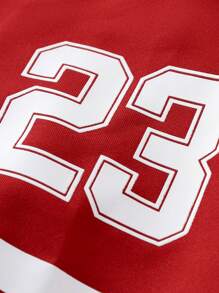 Manfinity Campus Court Men's Casual Sports Number Print Contrast Color Short Sleeve T-Shirt - Red and White - View 8