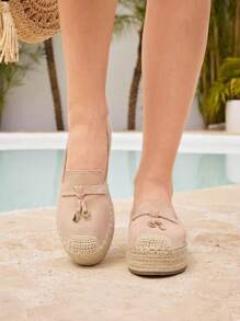 Styleloop Women's Shiny Gold Rhinestone Embellished Casual Slip-On Loafers, Suitable For Vacation - Khaki - View 2