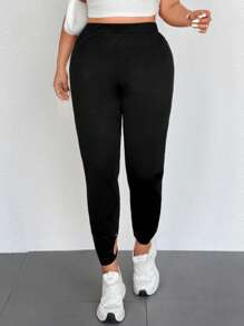 Calvaya Plus Size Women Hollow Out Plain Leggings, Minimalist Fashion Suitable For Summer