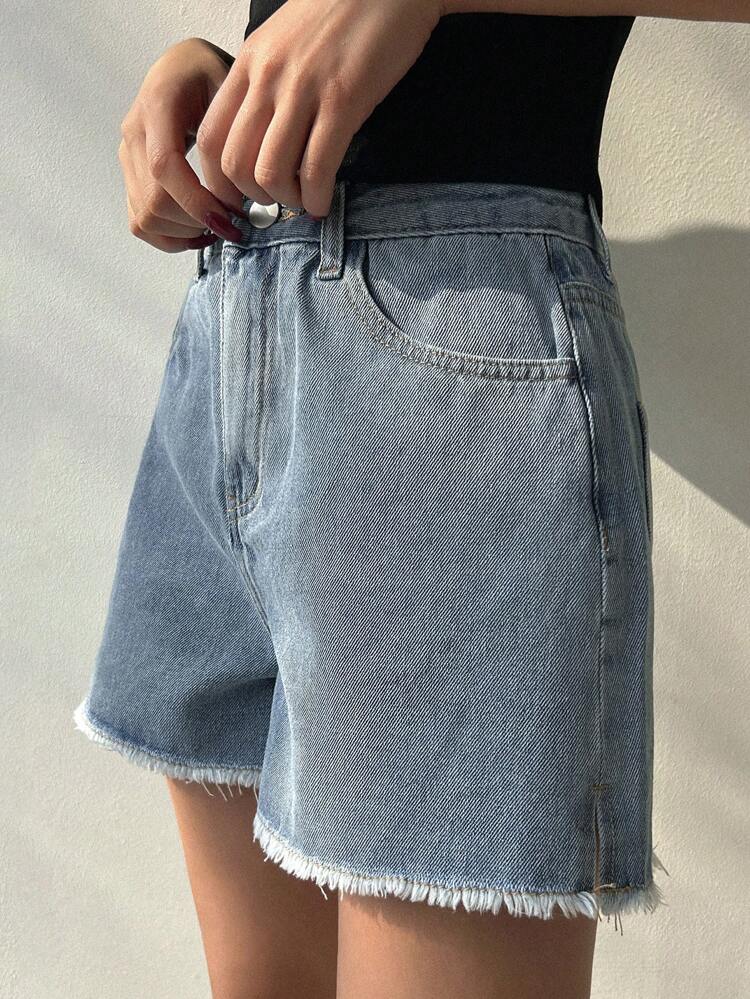 Women's Casual Distressed Hem Slit Denim Shorts Jorts