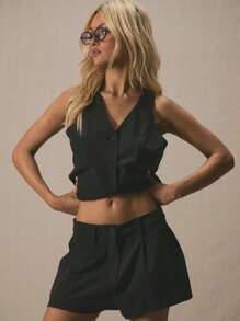 MUSERA Mid Rise Tailored Shorts Only Summer Cute Vacation Casual Back To School Office Work Pants Spring Holiday - Black - View 5