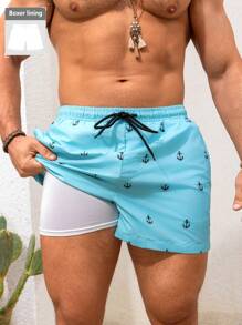 Manfinity KASUA Quần short đi biển cạp rút họa tiết mỏ neo cho nam, phong cách Hawaii - Màu xanh lam - Xem 3
