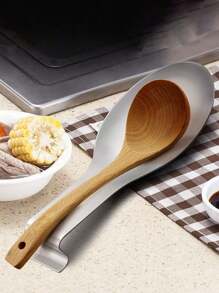 SHEIN 1pc Stainless Steel Silver Pot Lid Holder,Minimalist Silver Spoon Rest For Kitchen