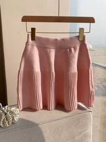 Comfortcana 秋冬女士纯色简约罗纹针织裙 - 淺粉色 - 查看 2
