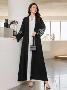 Al Najma Women's Floral Embroidered Elegant Arabic Style Long Sleeve Abaya Jacket
