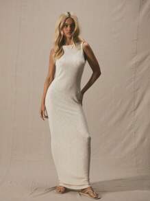 MUSERA Boat Neck Low Back A Line Fitted Waist Maxi Dress Spring Summer Cute Vacation 90's Elegant Beach