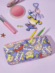 Nick 90s X SHEIN 90s Stylish Cute Cartoon Printed Zipper Pencil Case, Suitable For School, Office, And Travel Use, Can Hold Stationery, Digital Items, Personal Belongings, And Travel Essentials,Back To School,School Supplies