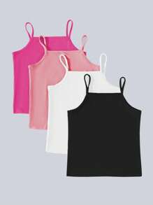 4 piezas Tops tipo camisilla para niñas, ajuste regular, camiseta interior cómoda, diseño sencillo adecuado para todas las estaciones. El diseño sencillo lo hace fácil de combinar, adecuado para uso en las 4 estaciones. Tela de punto suave, elástica y transpirable, lavable a máquina, ajuste cómodo y fácil cuidado. Conjuntos a juego de mamá e hija (se venden 4 piezas por separado)