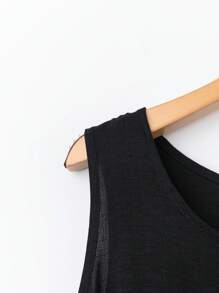 SHEIN LUNE 大码女式圆领无袖休闲舒适上衣，带荷叶边下摆，适合夏季休闲通勤和度假穿着 - 黑色 - 查看 4