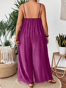 Breezaya 大码女式纯色褶皱口袋阔腿宽松休闲连体裤