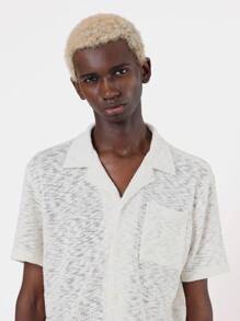 SUMWON 轻质针织夏季度假沙滩衬衫度假装纽扣式休闲短袖透视上衣 - 杏色 - 查看 3