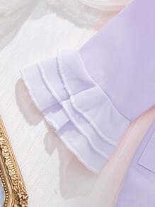 2pcs Girls Elegant Light Purple Chiffon Accent Long Sleeve Top & Long Pants Casual Comfortable Pajamas Sets - Mauve Purple - View 5