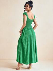 Amiko 女士长裙 绿色荷叶边胸围吊带褶皱优雅连衣裙 中长款太阳裙 女士春夏装 度假装 婚礼宾客装 女士早午餐装 毕业礼服 新娘送礼会礼服、狂欢派对礼服、舞会礼服 - 綠色 - 查看 6