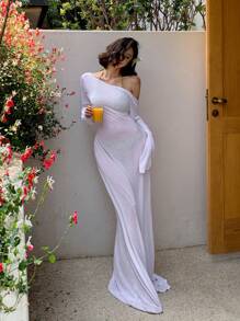 DAZY طقم بكيني بأكمام طويلة وفستان كوفر أب شفاف بلا ظهر للعطلات الصيفية