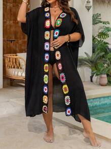 Swim Lushoire Plus Size Women szydełkowe Hollow Out lekkie kolorowe wakacje plaża maxi kimono, na lato