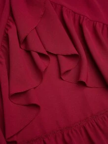SHEIN MOOSTA Falda de mujer talla grande en color borgoña, estilo vintage retro barroco, cintura alta, bajo bajo, con volantes y capas, para fiestas/estilo bohemio, para primavera/verano, regalo para el Día de San Valentín - Burdeos - Ver 4