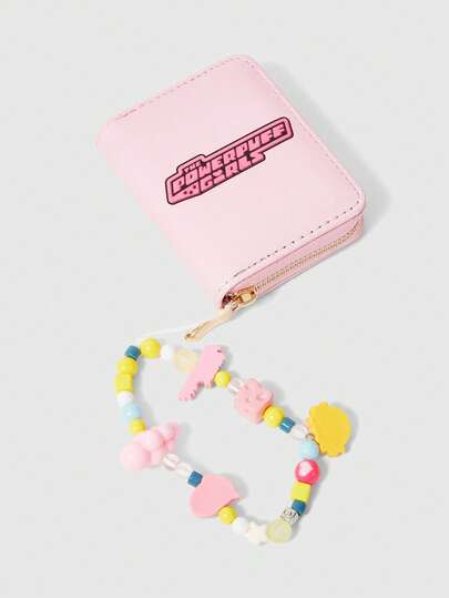 The Powerpuff Girls | ROMWE Petit portefeuille avec un motif mignon de fleurs de cerisier roses, de bulles et de renoncules