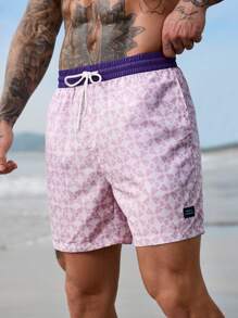 Surfspeed Men's Solid Color Patchwork Front Tie Simple Beach Shorts, Casual For Holiday - Purple - View 5