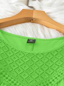 SHEIN LUNE Plus Size Simple Solid Color Lace Patchwork Hollow Round Neck Sleeveless Tank Top - Green - View 4