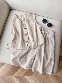 Easowa 2 pièces Ensemble top sans manches et short bermuda couleur unie décontracté pour femmes, tenue de base pour tous les jours, style "Old Money" printemps/été