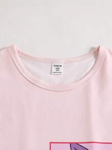 Mädchen Teenager Kaninchen Muster feuergefährlich Rundhals Kurzarm lang Nachthemd Loungewear