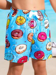 1 pieza Short de playa con estampado aleatorio de donut para niño pequeño - Multicolor - Ver 1
