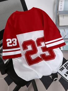 Manfinity Campus Court Men's Casual Sports Number Print Contrast Color Short Sleeve T-Shirt - Red and White - View 2