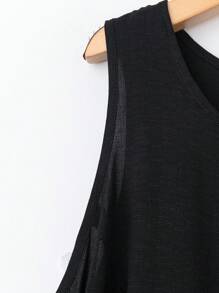 SHEIN LUNE 大码女式圆领无袖休闲舒适上衣，带荷叶边下摆，适合夏季休闲通勤和度假穿着 - 黑色 - 查看 5