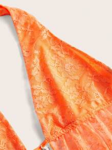 SHEIN ICON 女士 Y2k 性感 90 年代服饰节酒红色嬉皮蕾丝露背挂脖休闲上衣，日常穿着 - 橘色 - 查看 5