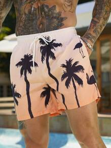 Surfspeed 男士植物印花系带休闲沙滩短裤，休闲度假