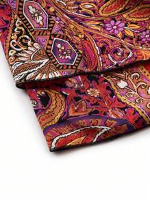 SHEIN LUNE Plus Size Boho Vacation Paisley Print Ruffle Trim Shorts - Orange - View 4