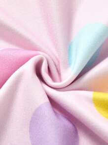 LOONEY TUNES X SHEIN Young Girl Cartoon Rabbit Polka Dot Print Knit Round Neck Contrast Color Flounce Cap Sleeve Flame Retardant A-Line Pajama Dress