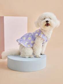 PETSIN 1pc Floral Print Pet Dress With Flutter Sleeves And Button Front, Suitable For Dogs - Multicolor - View 2