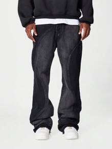 SUMWON Straight Fit Jean With Curve Panels - Black - View 1