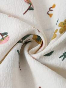 青少年女孩纹理面料碎花正面蝴蝶结细节褶皱休闲 2 件短裤袖上衣和裤子家居服套装 - 彩色 - 查看 6