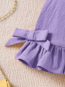 女婴夏季可爱纯色度假荷叶边吊带背心和裤子两件套 - 紫色 - 查看 3