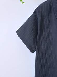 SHEIN Young Boy Solid Button Front Shirt & Shorts Without Tee, School, Campus, College Summer Holiday - Dusty Blue - View 6