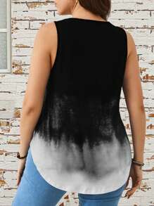 EMERY ROSE Plus Size Gradient V-Neck Casual Tank Top, Summer - Black - View 2