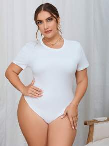 SHEIN EZwear 3 件装大码女式休闲纯黑色、棕色、白色短袖圆领紧身衣，适合春夏季 - 彩色 - 查看 8