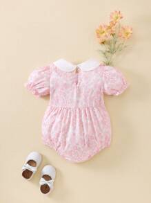 Souflis Souflis Babymeisje Lente/Herfst Casual Schattig Comfortabel Ronde Hals Kraag Digitaal Bloemen All Over Print Korte Mouw Pofmouw Romper