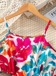 Sparklyn 少女度假休闲花卉印花镂空吊带背心连衣裙 - 彩色 - 查看 5