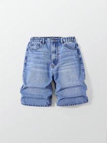 Teenage Boys' Casual All-Match Versatile Soft Washed Denim Bermuda Shorts, Suitable For Daily Wear, Travel, Hot Weather, Party, Spring/Summer 2025 New Arrival