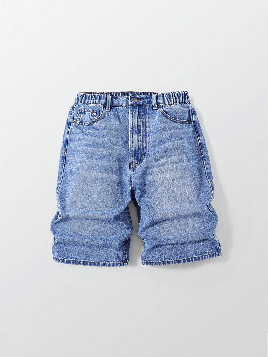Teenage Boys' Casual All-Match Versatile Soft Washed Denim Bermuda Shorts, Suitable For Daily Wear, Travel, Hot Weather, Party, Spring/Summer 2025 New Arrival