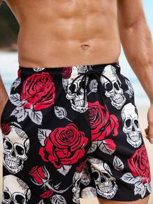 Manfinity Swimmode Męskie szorty plażowe z nadrukiem i wiązaniem z przodu, wypoczynek, wakacje