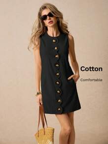 Poéselle Women Mini Dress, Minimalist & Fashionable, Suitable For Summer - Black - View 6