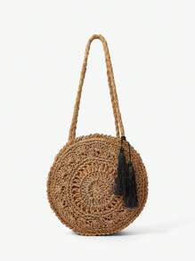 Maija 女士休闲草编圆形单肩包，度假风格 - 米色 - 查看 1