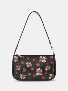 SmileyWorld® | SHEIN Fashion Heart & Smile Face Portable Handbag - Black - View 1